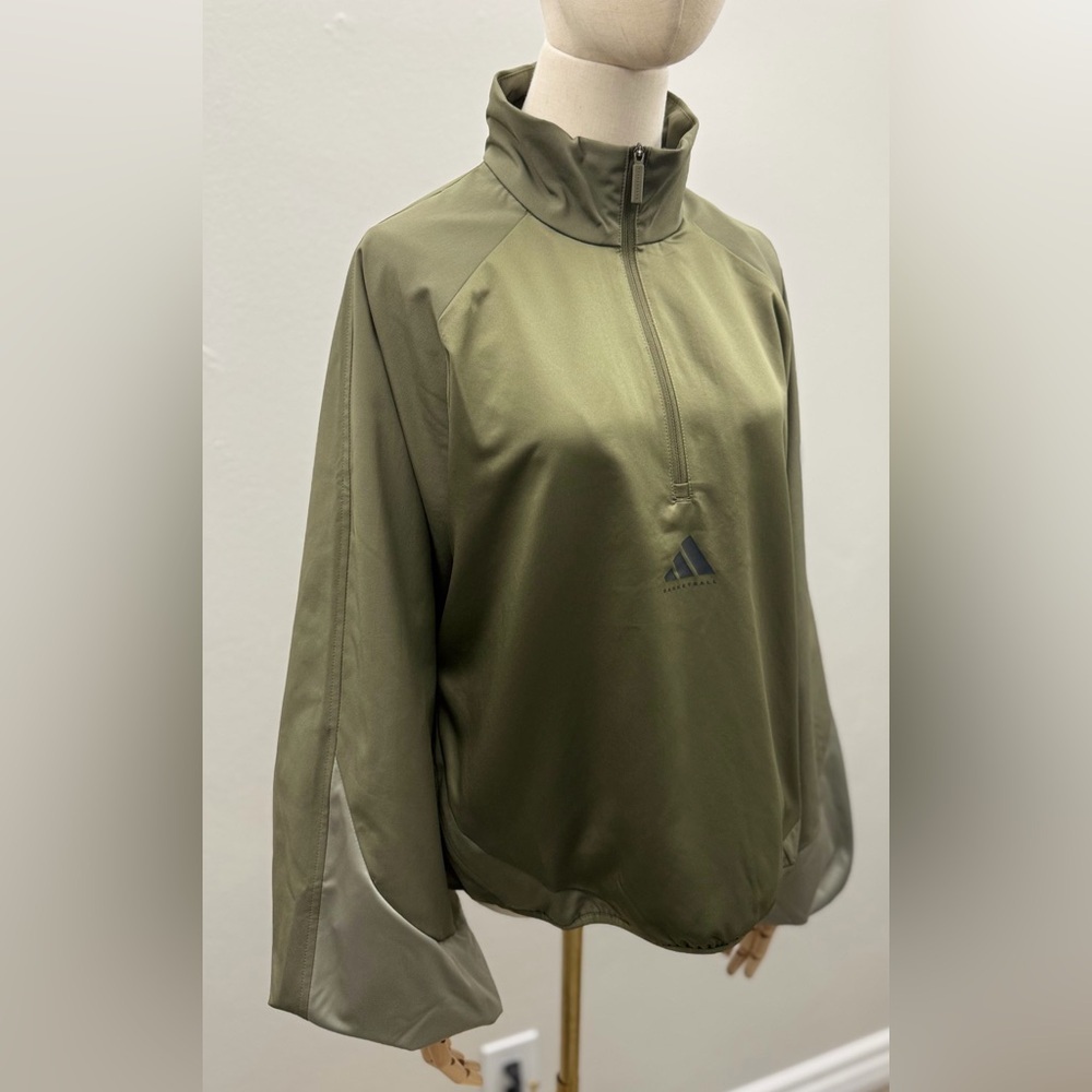 Adidas Women’s Basketball Half Zip Jacket Olive Green Size M New With Tags - Picture 2 of 11